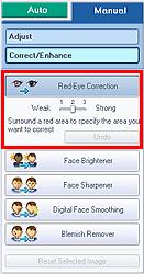 Verwenden der Funktion zur Korrektur roter Augen Seite 183 von 493 Seiten Wenn nur ein Bild ausgewählt ist, wird unterhalb der Vorschau keine Miniaturansicht angezeigt. Automatische Korrektur 3.