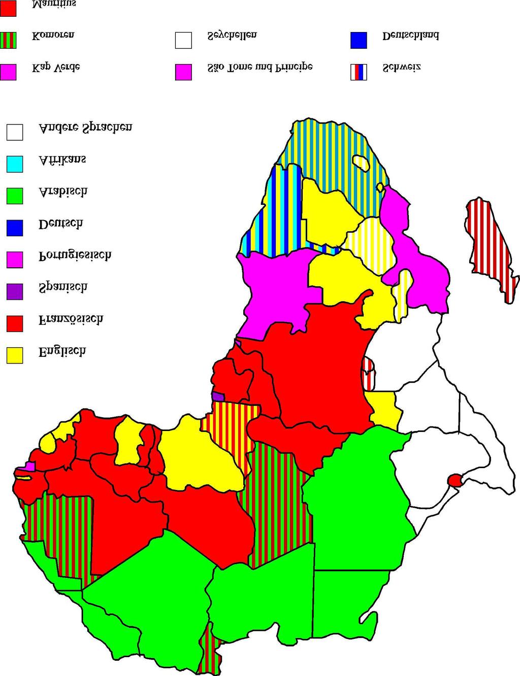 8.2.10 Offizielle Amtssprachen Die Karte zeigt, dass sich für die Wahl der offiziellen Amtssprachen der meisten schwarzafrikanischen Staaten die Kolonialzeit als ausschlaggebend erwies.