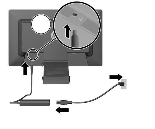 5. Verbinden Sie das runde Ende des Netzteilkabels mit dem Gleichstromeingang an der Rückseite des Monitors.