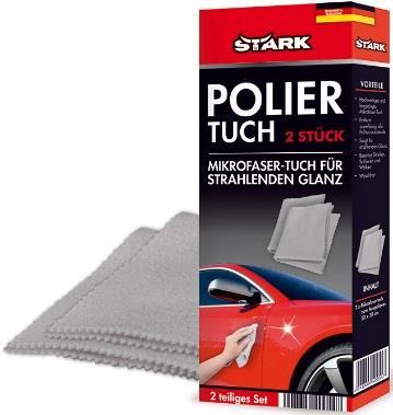 Poliertuch Artikelnummer: 40054 Inhalt: 2x Mikrofaser-Poliertuch Das STARK Polier-Tuch sorgt nach der Politur Ihres Fahrzeuges für absolut streifenfreien Glanz.