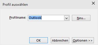 1. Standardprofil verwenden: SimpleSYN verwendet das Outlook -Standardprofil. Sollte kein Standardprofil vorhanden sein, so wird der Dialog zur Auswahl des Profils angezeigt. 2.