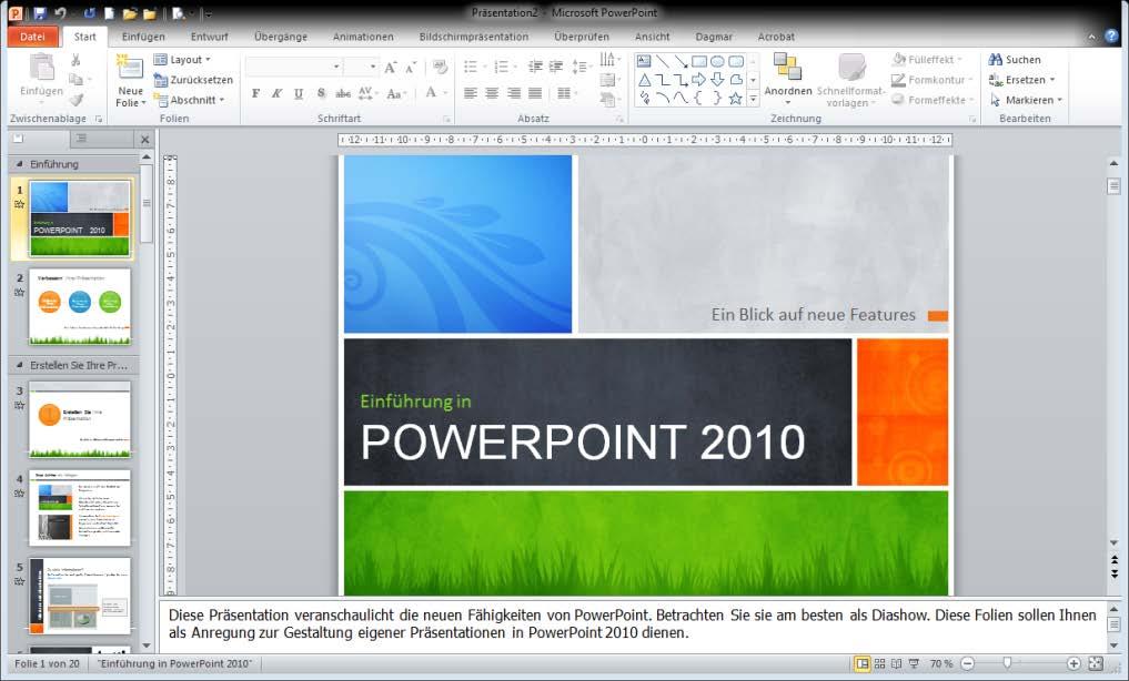Normalansicht Standardansicht beim Öffnen von PowerPoint. Foliensortierungsansicht In dieser Ansicht sind die Folien als Miniaturen dargestellt.