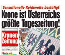 Wien Krone = Platzierung ohne Vorgabe TARIFE FORMATE (B X H) 196 x 270 mm SONDERPLATZIERUNGEN TITEL 196 x 135 mm = definierte Platzierung 1/4 Seite hoch 96 x 135 mm 1/8 Seite 96 x 65 mm Mo-Mi... 21.