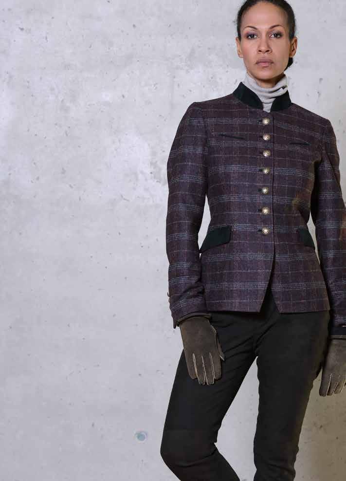 Tibet Damenmantel aus federleichtem Lammfell in legerem Schnitt Taillierte Damenjacke aus italienischem Wollstoff mit Details aus handgefärbtem Ziegenleder Lady Chocolate Trousers aus