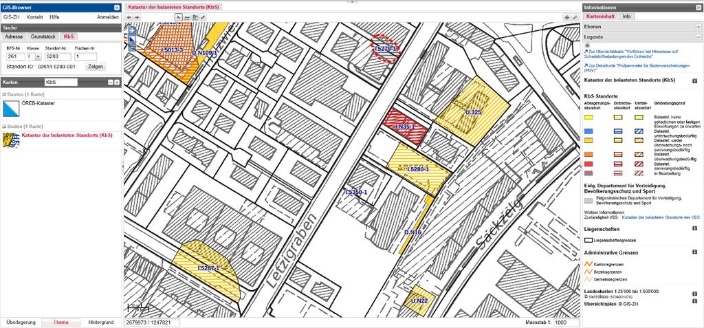 12/61 2.3. Führung des Katasters der belasteten Standorte Der KbS ist im GIS-Browser des Kantons Zürich verfügbar (maps.zh.ch) und wird von der Sektion Altlasten laufend nachgeführt.