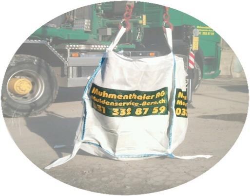 Minikranmulden und Big Bags werden pauschal verrechnet. ( Transportkosten inkl. Deponiegebühr ) 1m³ - Minikranmulde Mulde leer 120.- L 1240mm/B 1040mm/H 1110mm/ca.200kg 1m³ Inertstoffe 175.