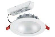 Lumiance Syl-Lighter LED LED Downlight 44 IK 07 Syl-Lighter LED 2 ist in 4 verschiedenen Größen mit rundem Gehäuse erhältlich: 165mm, 195mm, 220mm und 240mm Schutzart IP44 ermöglicht die Installation