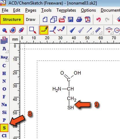 Man klickt auf das mittlere C-Atom und zieht dann nach links. 3. Schritt: Aminogruppe zeichnen 8.