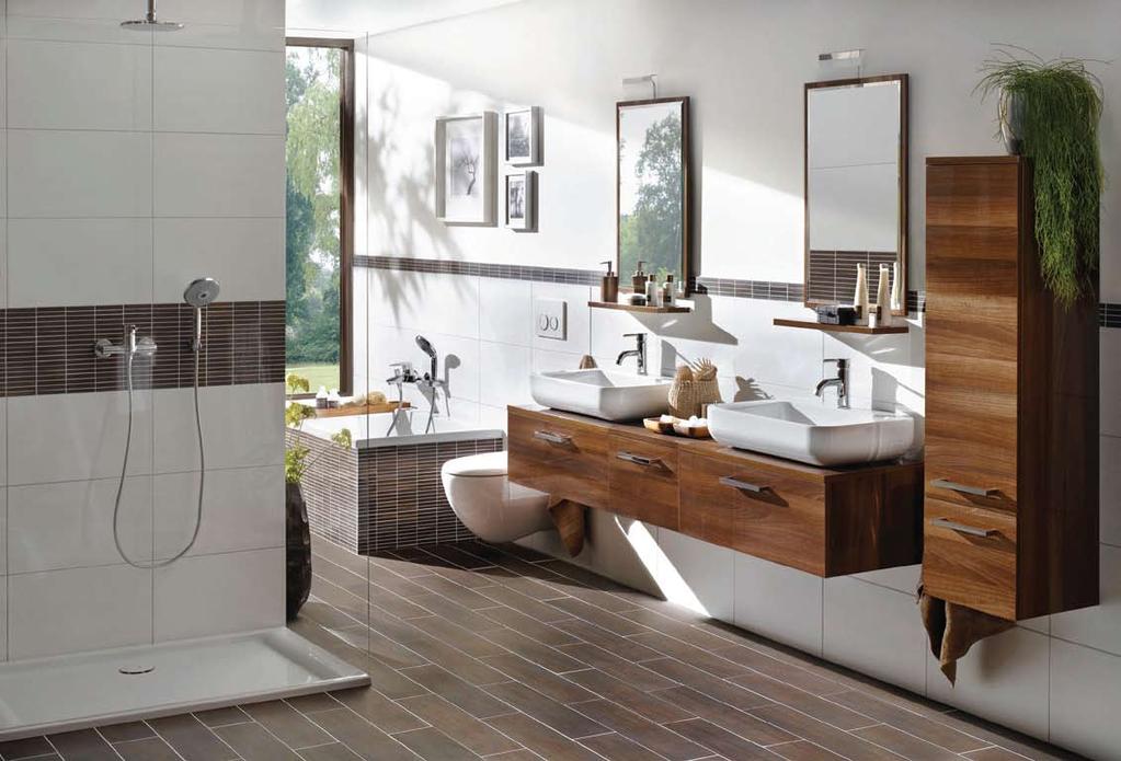 Sanitärkeramik und Badmöbel aus der Serie MrClever Finestline C43566000: Aufsatzwaschtisch C65620000: Duschtasse C43006000: Design Wand-WC