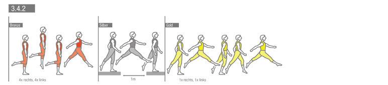 6.3.4.2 Altersgruppe: 8 9 und 60 69 Schrittsprung Material: Turnmatten Stepphops links und rechts im Wechsel, viermal links, viermal rechts. Aus dem Anlauf Schrittsprung über eine Mattenlücke (1 m).