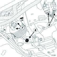 Automatikgetriebe: Ausbau - Einbau G9T, und SU1, und DOKUMENTATION PHASE 2 a Das Automatikgetriebeöl über die Öffnung (6) (siehe, Automatikgetriebe, Automatikgetriebeöl: Entleeren - Befüllen, Seite