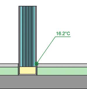 Eine Wärmebrückenberechnung zeigt, dass die Oberflächentemperatur am Wandfuss durch den erheblich gesteigert wird, da die Wärme im Raum bleibt und nicht durch die Betondecke bzw.