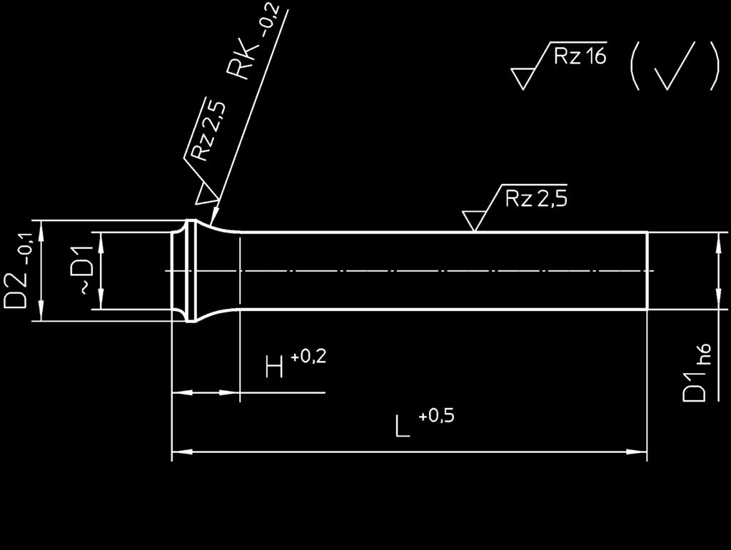 Schneidstempel mit Posaunenhals Form D Trombone Punch Type D STEMPEL / PUNCH Kurzbezeichnung: LPH 12 D (1.3343), LPH 36 D (ASP 23), LPH 38 D (S 290), LPH 39 D (REX 76) Werkstoff: 1.
