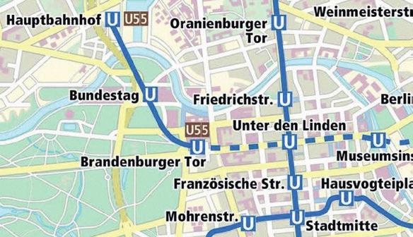 DIE NEUE U5 Der Lückenschluss verlängert die U5 vom Alexanderplatz zum Brandenburger Tor und führt sie dort mit der bereits fertigen U55 zusammen. Aus U5 und U55 wird eine Linie: die neue U5.