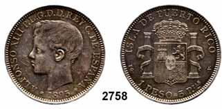 kl. Kratzer, fast vorzüglich 150,- 2758 Peso 1895, Madrid. 24,82 g. Cayón 17661. KM. 24...Schöne Tönung, kl.