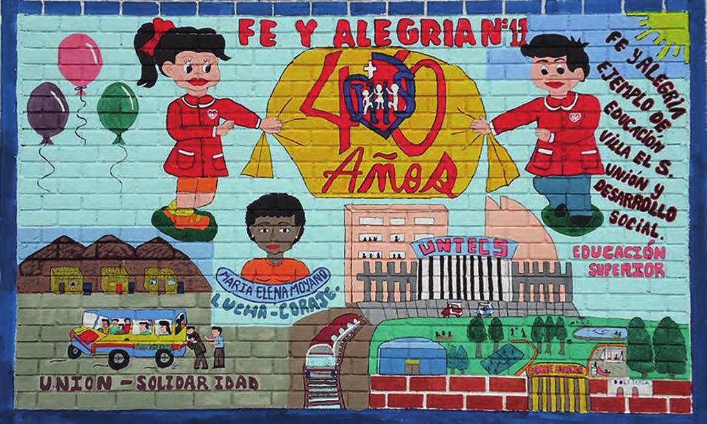 Glaube und Freude: Wandbild des Colegio Fe y Alegría Fe y Alegría-Schulen gibt es in ganz Südamerika sowie in Spanien, Italien und im Tschad.