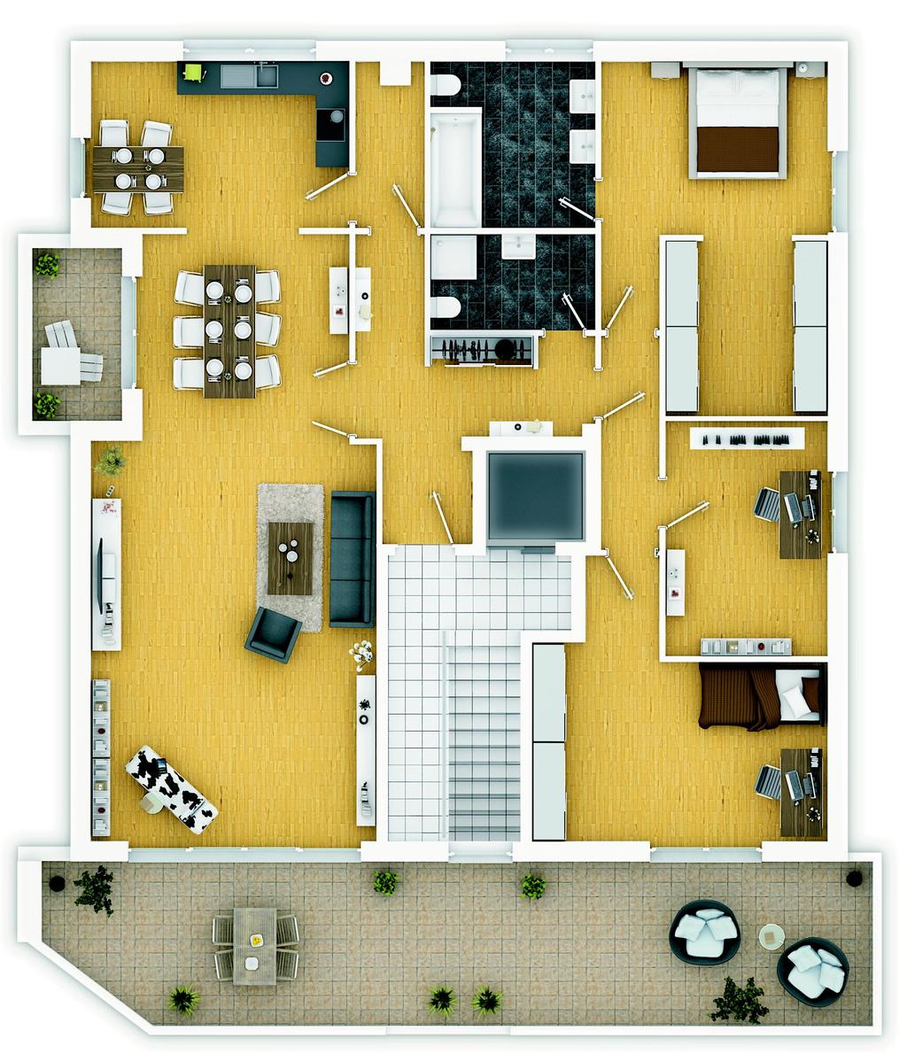 Haus 1 - Wohnung 6 Dachgeschoss Wohnen / Essen Eltern / Ankleide Kind Arbeiten 48,53 m² 21,26 m² 18,66 m² 11,51 m² Küche