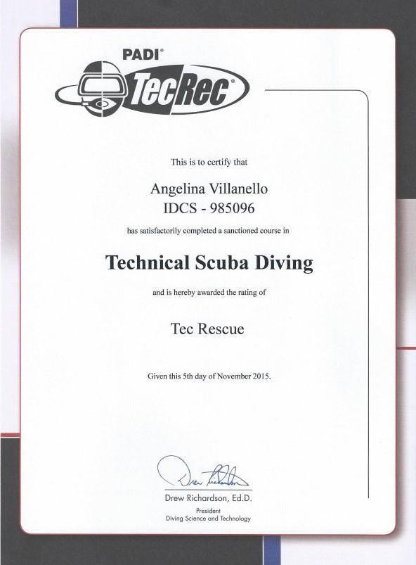 Tec Rescue Diver Der Technical Rescue Kurs ist ein TecRec Distinctive Specialty, welcher von mir ausgearbeitet und durch PADI Bristol überprüft und genehmigt wurde.