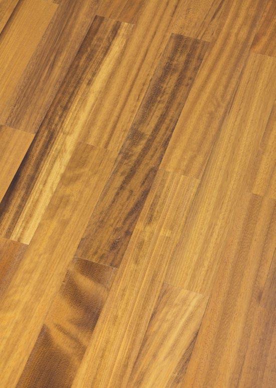2-Schicht-Fertigparkett Wooden flooring 2-layer Iroko Selekt Iroko select Iroko Selekt ist eine schöne, goldbraune Holzart aus Afrika welche Wohlbefinden ausstrahlt.