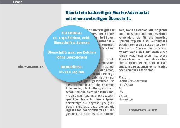 ADVERTORIALS Format Ansicht 1/2 Seite (quer)