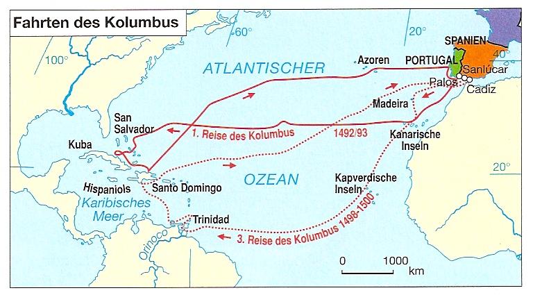 Amerika wird entdeckt - Die Flotte des Kolumbus bestand aus dem Flaggschiff (vaisseau amiral) Santa Maria sowie den Schiffen Pinta und Nina. Sie lichteten am 3.