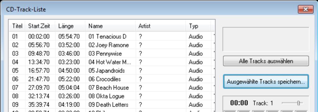 Audiobearbeitung 171 CD-Track-Liste Für eine erweiterte Steuerung des Importvorgangs, z. B. den Import von Ausschnitten aus Musikstücken benutzen Sie den CD-Import-Dialog.