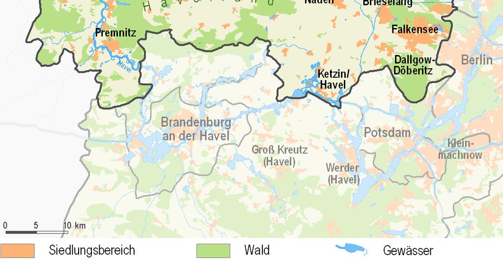 Der Landkreis bildet zusammen mit PM, TF und den kreisfreien Städten P und BRB a. d. H die bevölkerungsreichste und von der Fläche her zweitgrößte Planungsregion Brandenburgs Havelland- Fläming.