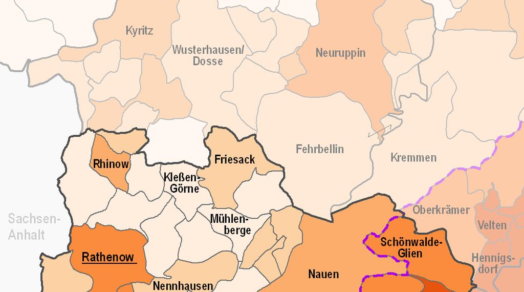 Fast die Hälfte der Einwohner des Landkreises leben in den Berliner Umlandgemeinden und gleichfalls etwa drei Fünftel wohnen in den vier größten Städten und Gemeinden mit mehr als.