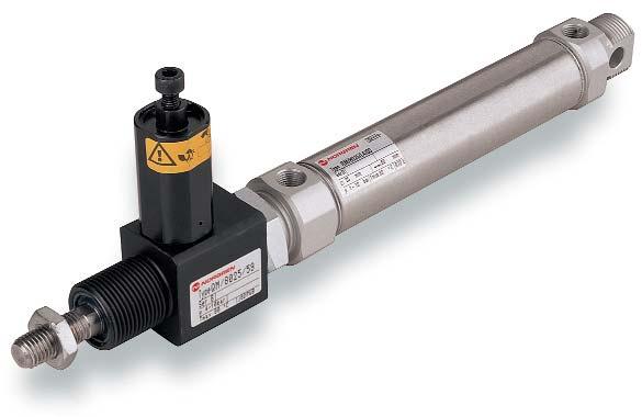 Zylinder mit Feststelleinheit (ISO) RM/8000/L4 12 bis 25 mm Passiv Abmessungen entsprechend ISO 6432 Feststellen der Kolbenstange an jeder beliebigen Position möglich Passive Feststelleinheit