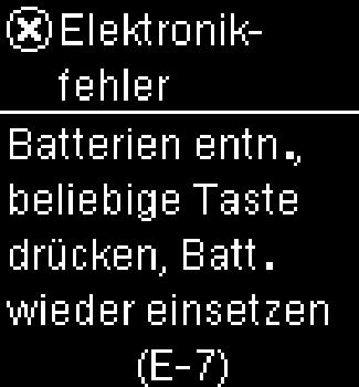 Blut oder Kontrolllösung wurden in den Teststreifen eingesogen, bevor Tropfen auftragen auf dem Display erschien.  In der Geräteelektronik ist ein Fehler aufgetreten.