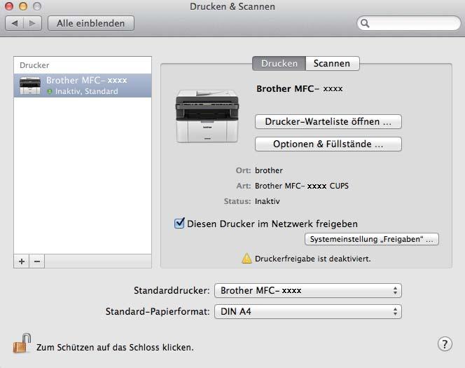 Scannen Wählen des Geräts über Drucken und Scannen 7 a Schließen Sie Ihr Brother-Gerät mit einem USB-Kabel an den Macintosh an. b Wählen Sie Systemeinstellungen im Apple-Menü.