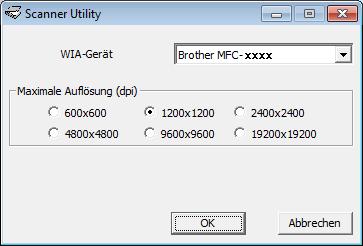 Scannen Scanner Utility 2 Mit dem Dienstprogramm Scanner Utility wird der WIA-Scannertreiber für die Verwendung von Auflösungen mit mehr als 1200 dpi konfiguriert.
