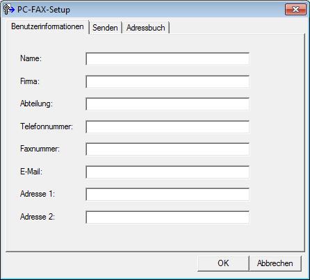 Brother PC-FAX-Software (Für MFC-Modelle) Benutzerinformationen eingeben 5 Sie können die Benutzerinformationen auch aufrufen, indem Sie im Dialogfeld zum Senden eines PC-Faxes auf klicken.