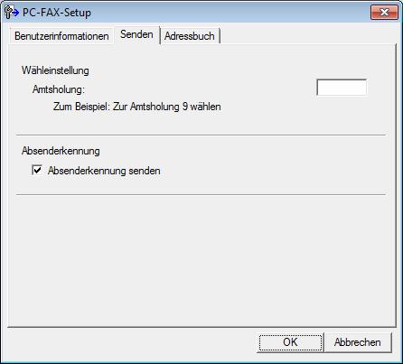 Brother PC-FAX-Software (Für MFC-Modelle) Sendeeinstellungen 5 Klicken Sie im Dialogfeld PC-FAX-Setup auf die Registerkarte Senden, um das folgende Fenster aufzurufen.