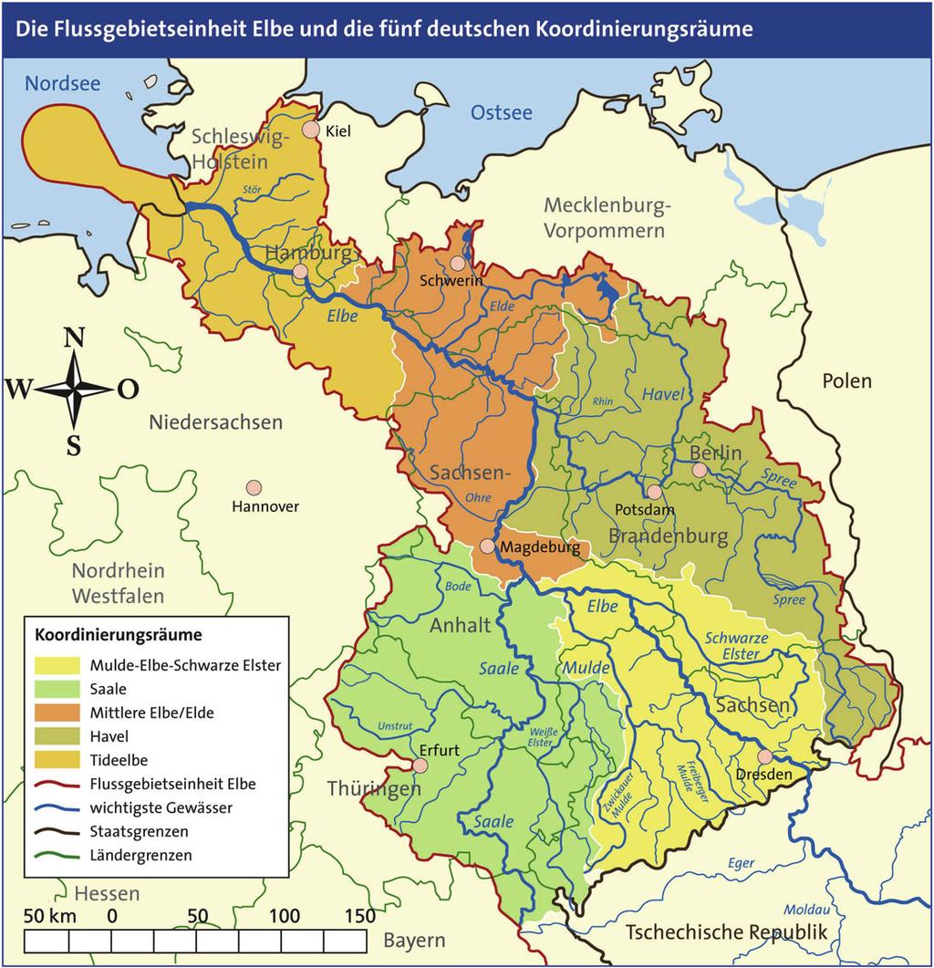 Abbildung 3: Koordinierungsräume der Flussgebietsgemeinschaft Elbe mit deutschem Anteil (Quelle: www.fgg-elbe.de. Stand 19.08.