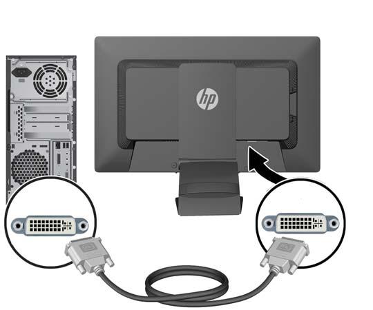 3. Je nach Konfiguration, verbinden Sie entweder den DisplayPort, den DVI oder das VGA- Videokabel zwischen dem PC und dem Monitor.