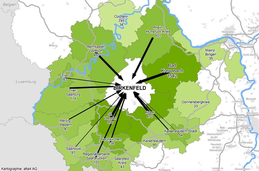 LANDKREIS BIRKENFELD EINPENDLER HERKUNFT Summe aller SVPB am Arbeitsort 25.470 100,0 davon Einpendler 5.767 22,6 100,0 Landkreis Bad Kreuznach 1.542 6,1 26,7 Landkreis St.