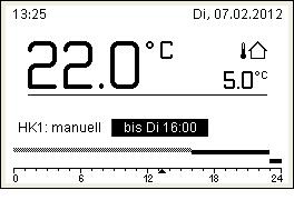 4 Kurzbedienungsanleitung Bedienung Konstante Raumtemperatur für begrenzte Dauer einstellen man-taste drücken und gedrückt halten, bis im Display das Eingabefeld für die Dauer des manuellen Betriebs