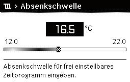 Bedienung des Hauptmenüs 5 Bedienung Ergebnis Gewünschte Raumtemperatur für Heiz- und Absenkbetrieb/Absenkschwelle im Automatikbetrieb einstellen menu-taste drücken, um das Hauptmenü zu öffnen.