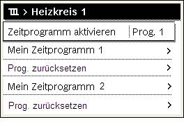 Wenn zwei oder mehr Heizkreise installiert sind, Auswahlknopf drehen um Heizkreis 1, 2,..., 4 zu markieren und Auswahlknopf drücken.