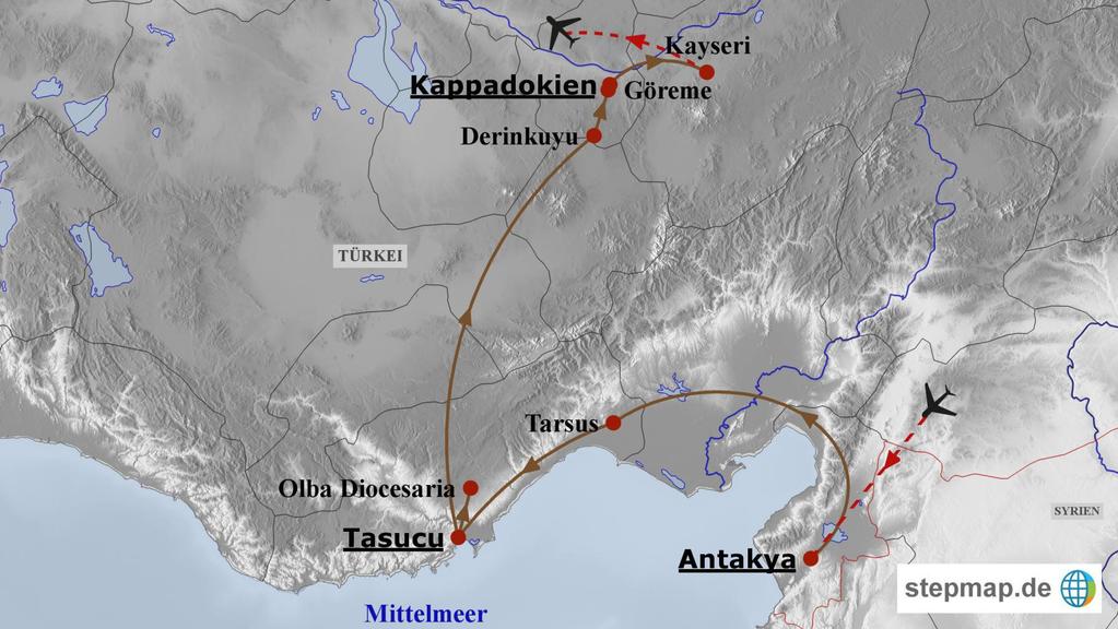 ausbreiten. Auf seinen drei Missionsreisen besuchte er dabei auch Kleinasien, von Antiochia über Tarsus nach Kappadokien und weiter bis nach Ephesus.