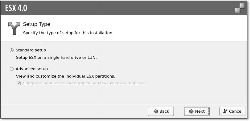 7 VMware vsphere Advanced Setup für ESX-Server- Installation 6. Nach der Netzwerkinstallation folgt nun die Installation des eigentlichen ESX-Servers.