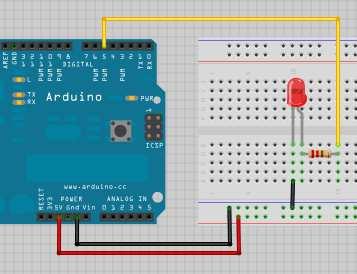 Analoger Ausgang Neue Bauelemente: - Neue Befehle: analogwrite Ziel: Eine LED soll ein- und ausfaden, d.h. langsam heller und dunkler werden. Aufgabe 7.1: Baue die Schaltung wie in der Abbildung auf.