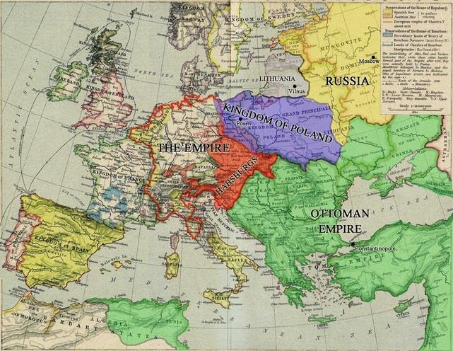 Die Charakteristik der ausgewählten Reichen der Neuzeit Die Einführung in die Geschichte der Neuzeit. Auf der Leinwand ist ein Dia-Bild mit der Landkarte von Europa im XVI Jh. zu sehen.