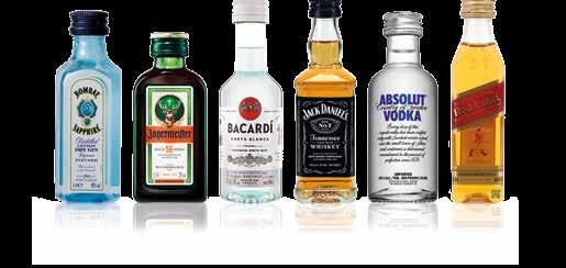 Bombay Sapphire 5cl Jägermeister 4cl Bacardi 5cl Jack Daniels 5cl Absolut Vodka 5cl Johnnie Walker Red Label 5cl 4.