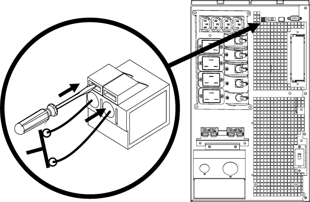 Optionale Notfall-Fernabschaltung (EPO) Der Ausgangsstrom kann im Notfall durch einen Schalter abgeschaltet werden, der an die EPO- Funktion angeschlossen ist.