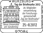 1. philatelistische stempel sonderstempel - Neuheiten 97084 WÜRZBURG - 25.8.2012 stempelnr.: 15/284 Teilnahme der Deutschen Post Philatelie an der 28.