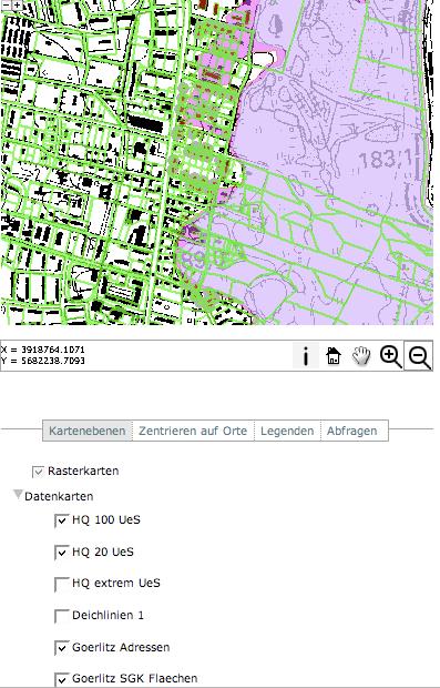 Hochwasserinformationskarten in FLIWAS Kartenebenen / Geodaten können von