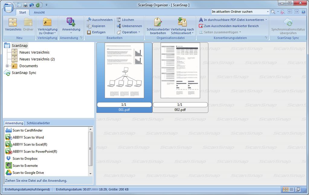 Was Sie mit dem ScanSnap Organizer machen können Erkennen einer Zeichenfolge zum Einbetten in eine Seite Durch den Einsatz von Texterkennung (OCR) können Sie Wörter in PDF-Dateien erkennen und diese
