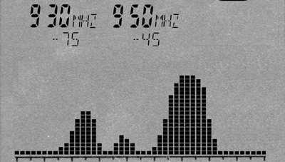 5.0 Die erste Messung / Betriebsmodi Direkt darunter werden max. 3 sog. Marker angezeigt. Sie zeigen die Frequenz und den jeweils dazugehörigen Pegel der höchsten Signalquellen an.